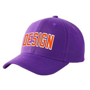 Custom Purple Orange-White Curved Eaves Sport Design Baseball Cap