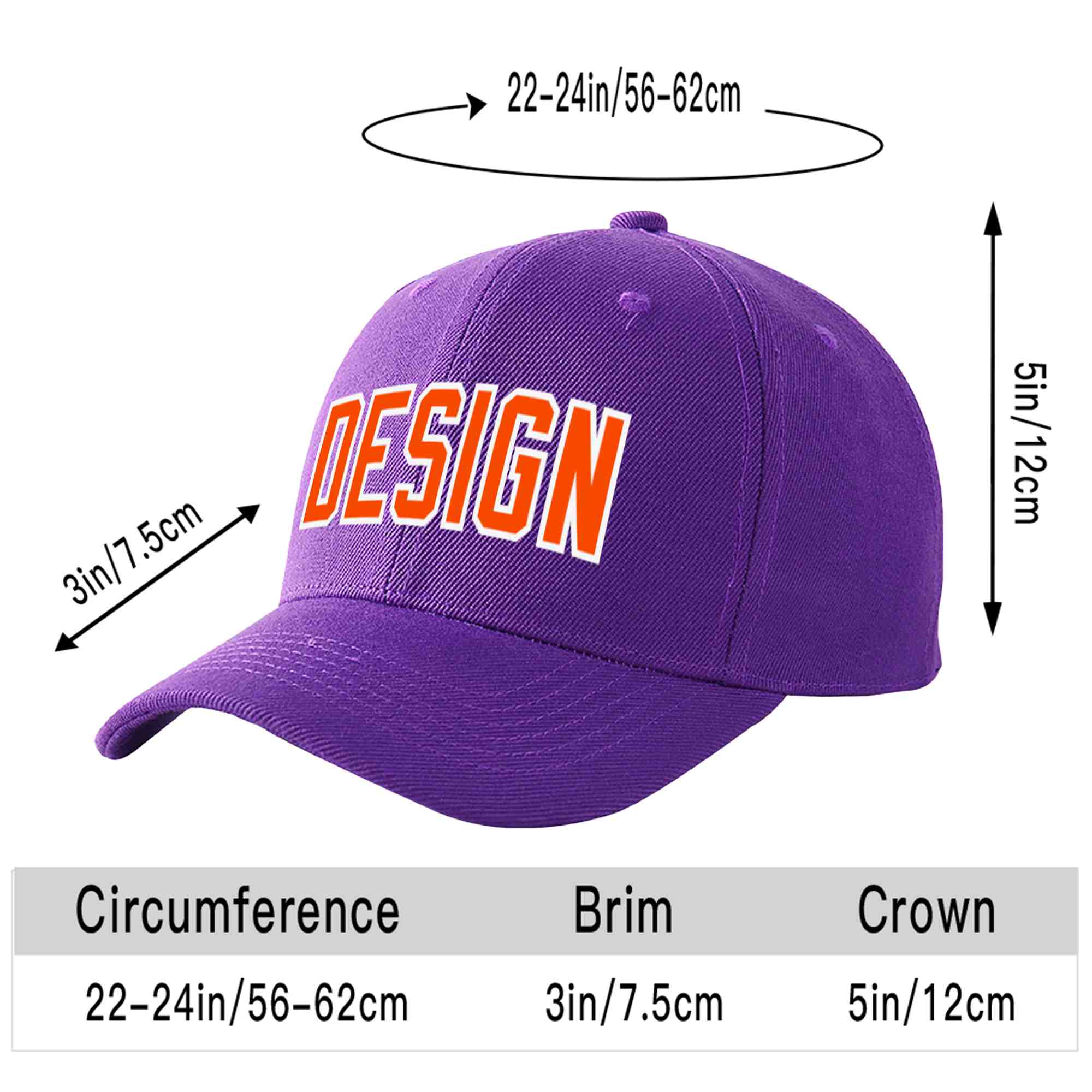 Casquette de baseball personnalisée violet orange-blanc incurvée Eaves Sport Design