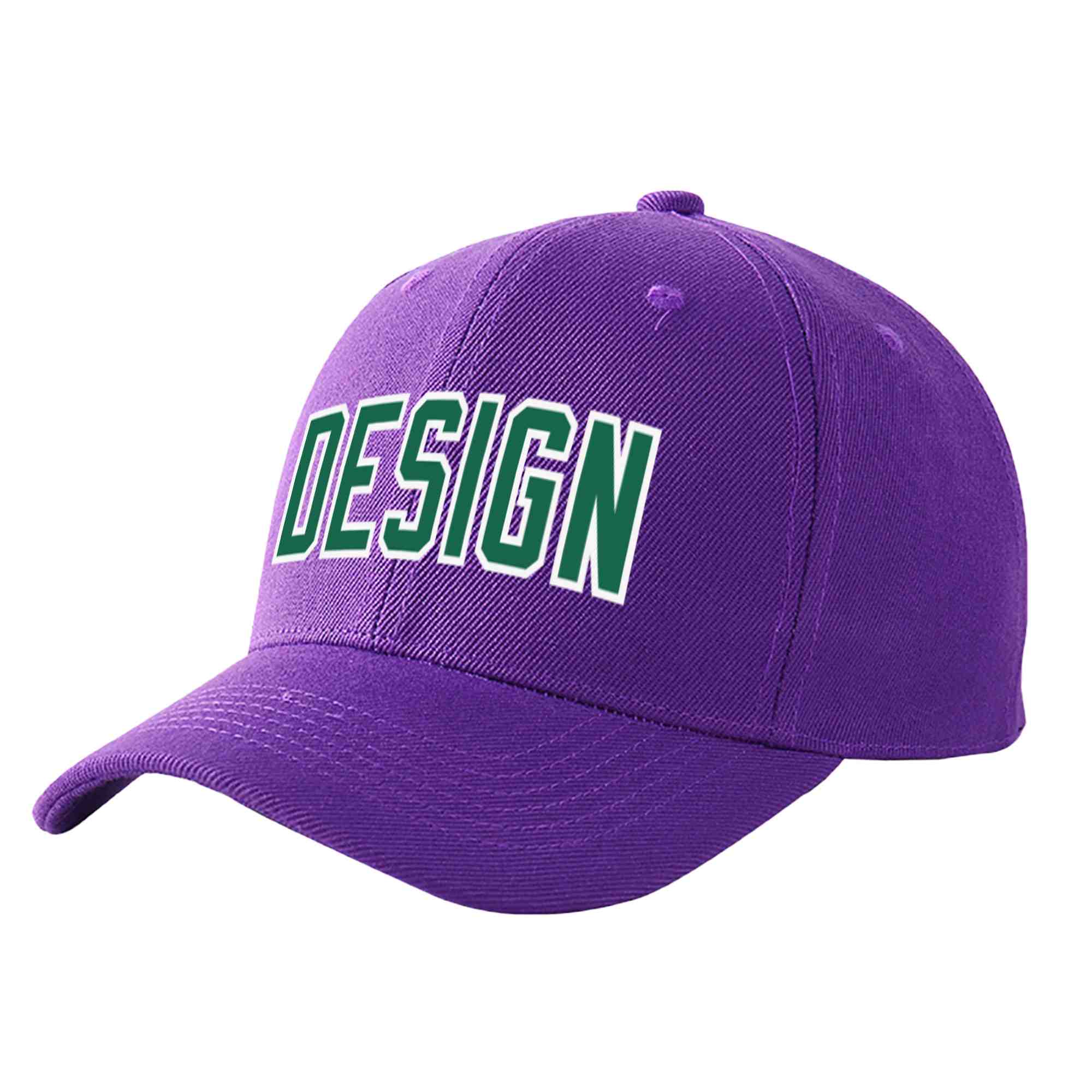 Casquette de baseball personnalisée violet Kelly vert-blanc courbé Eaves Sport Design