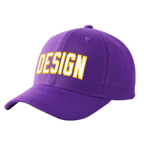 Custom Purple White-Gold Curved Eaves Sport Design Baseball Cap