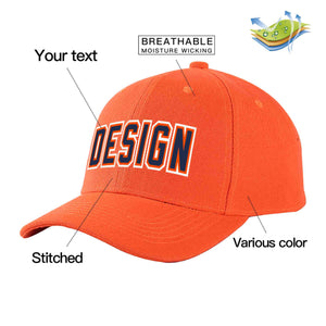 Custom Tangerine Navy-Orange Curved Eaves Sport Design Baseball Cap