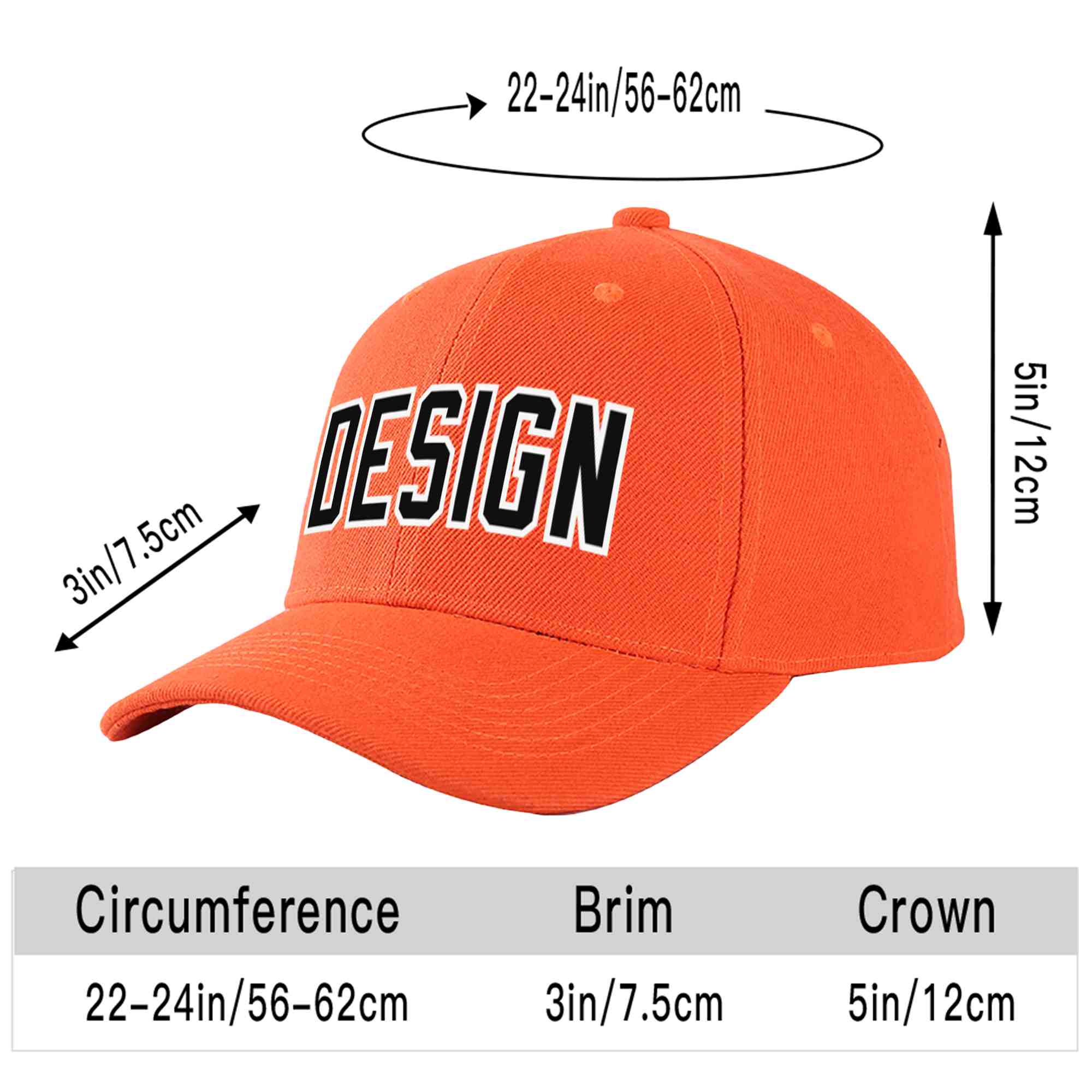 Casquette de baseball personnalisée Tangerine noir-blanc incurvée Eaves Sport Design