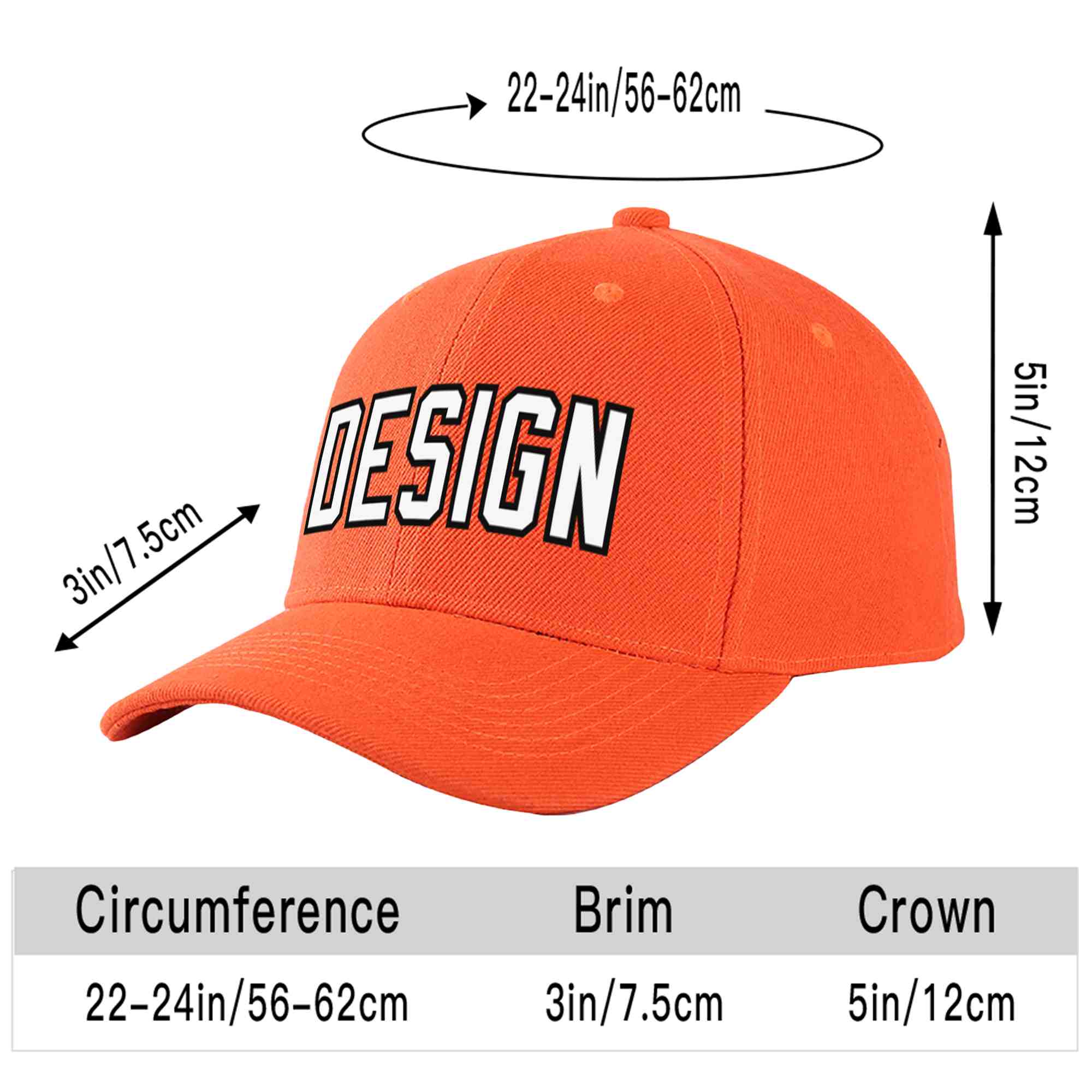 Casquette de baseball personnalisée Tangerine blanc-noir incurvée Eaves Sport Design