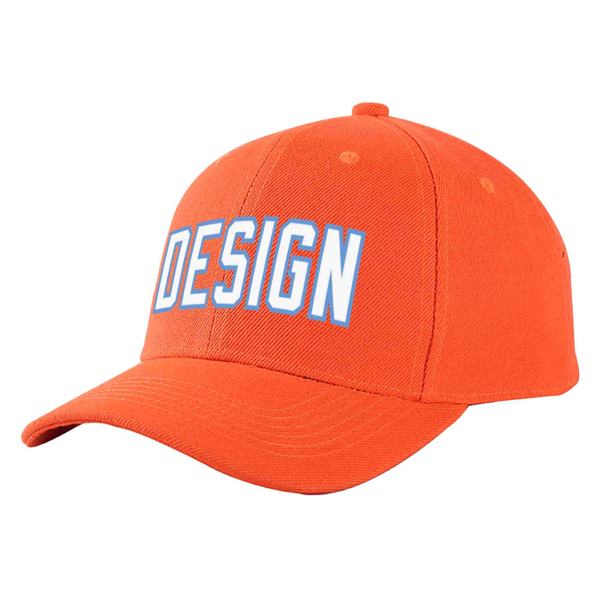 Custom Tangerine White-Light Blue Curved Eaves Sport Design Baseball Cap