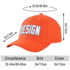 Custom Tangerine White-Light Blue Curved Eaves Sport Design Baseball Cap