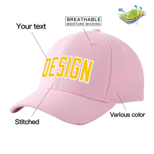 Custom Pink Gold-White Curved Eaves Sport Design Baseball Cap