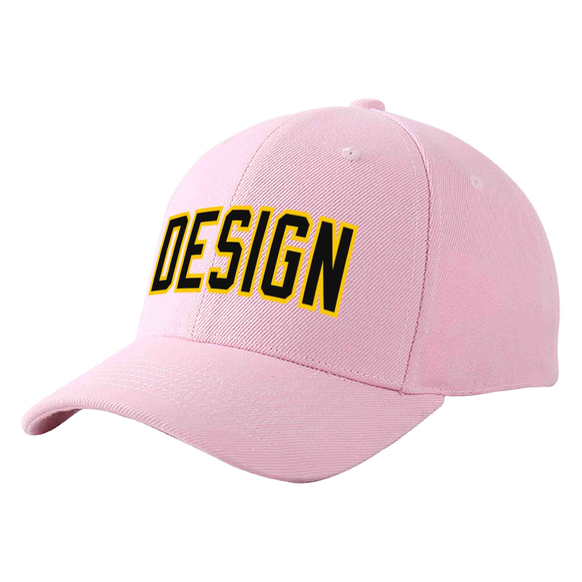 Custom Pink Black-Gold Curved Eaves Sport Design Baseball Cap