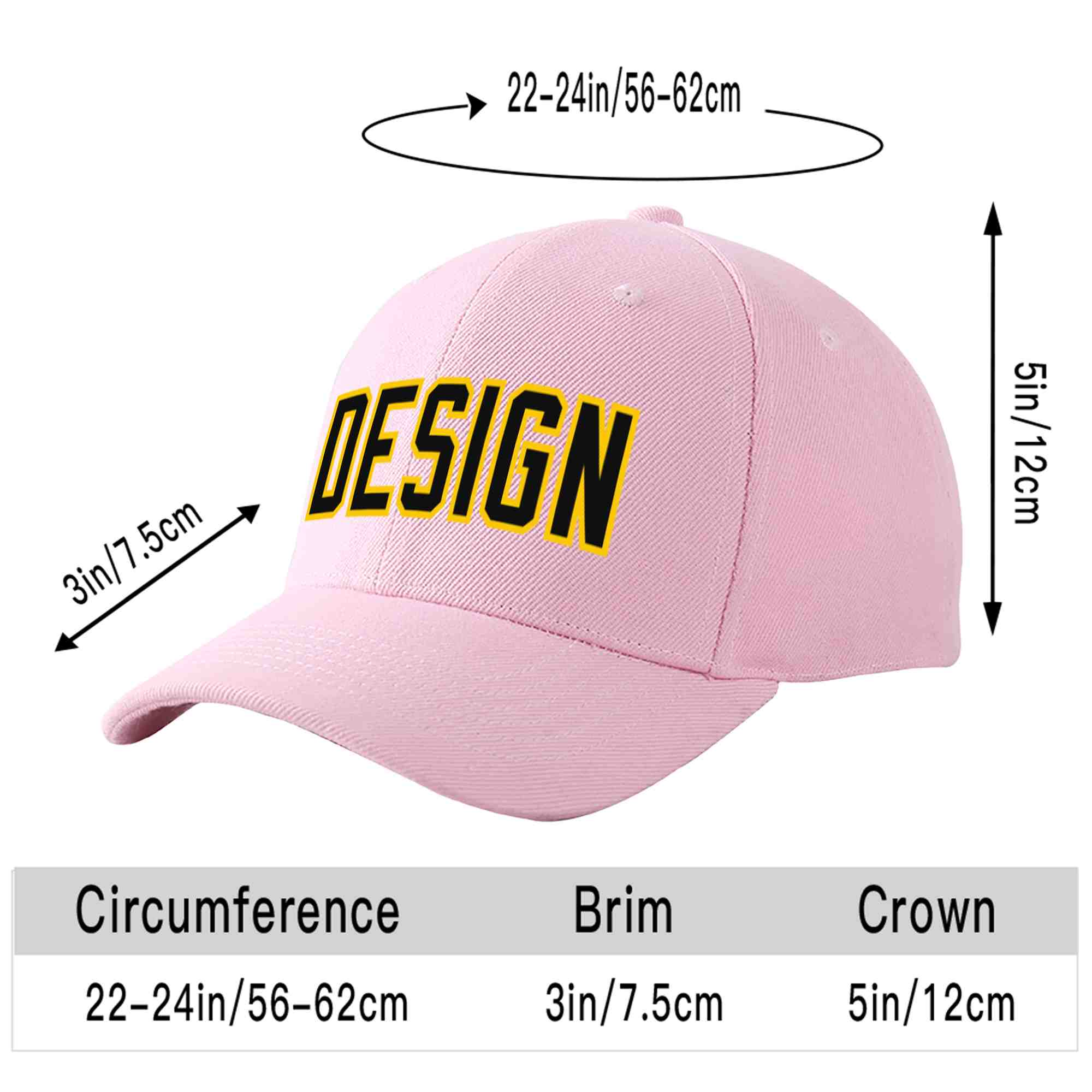 Custom Pink Black-Gold Curved Eaves Sport Design Baseball Cap