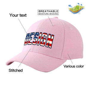 Custom Pink Vintage USA Flag-Gold Curved Eaves Sport Design Baseball Cap