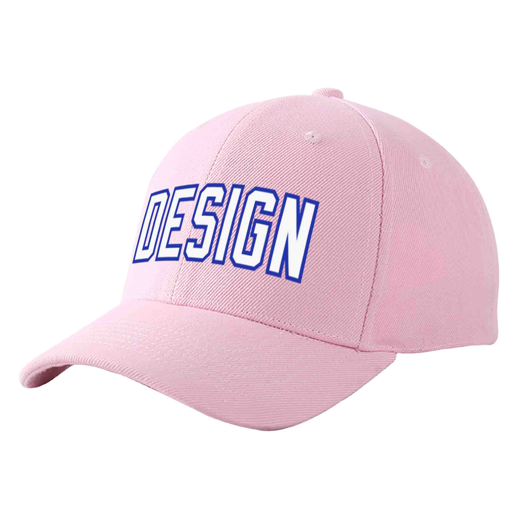 Custom Pink White-Royal Curved Eaves Sport Design Baseball Cap