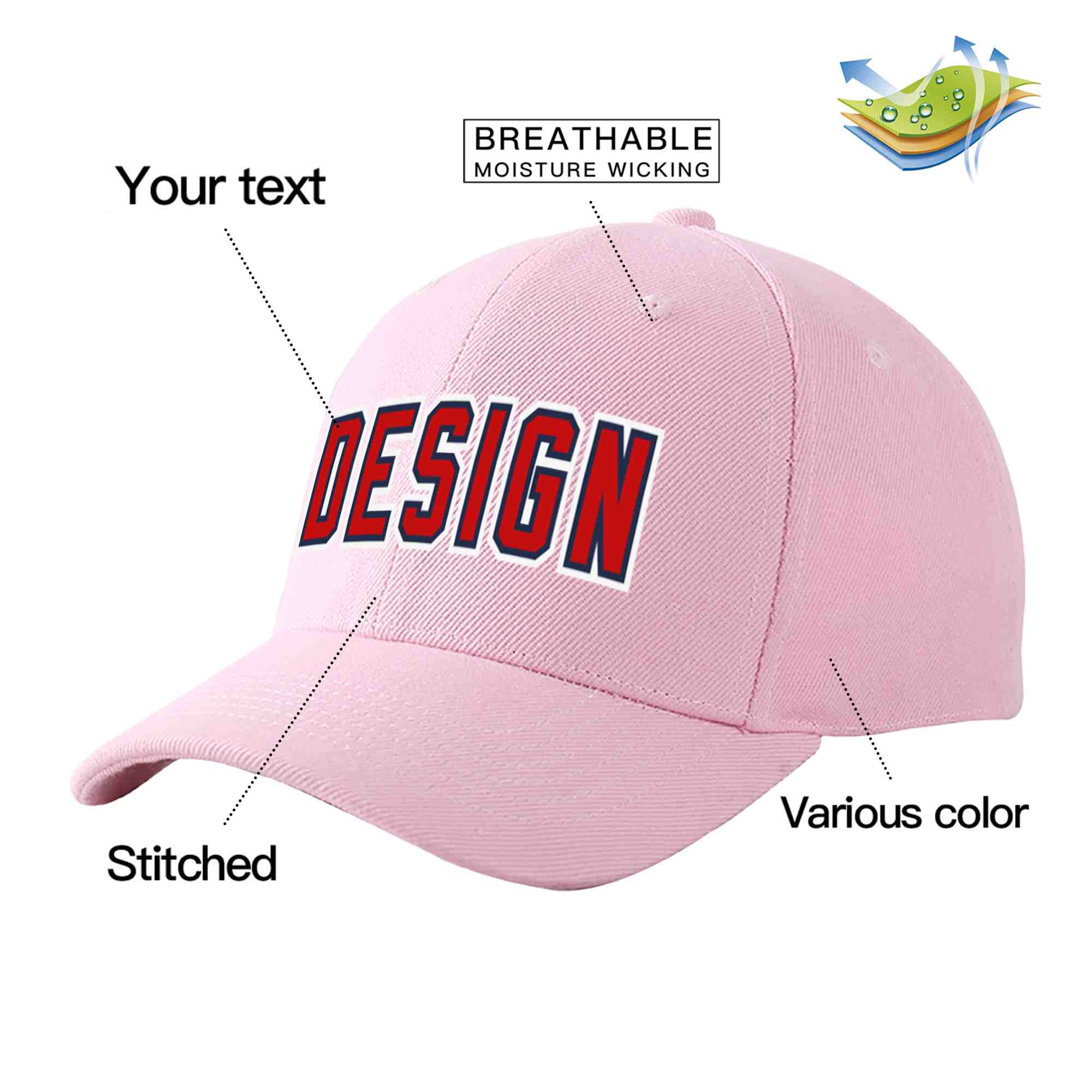 Casquette de baseball personnalisée rose rouge-marine incurvée Eaves Sport Design