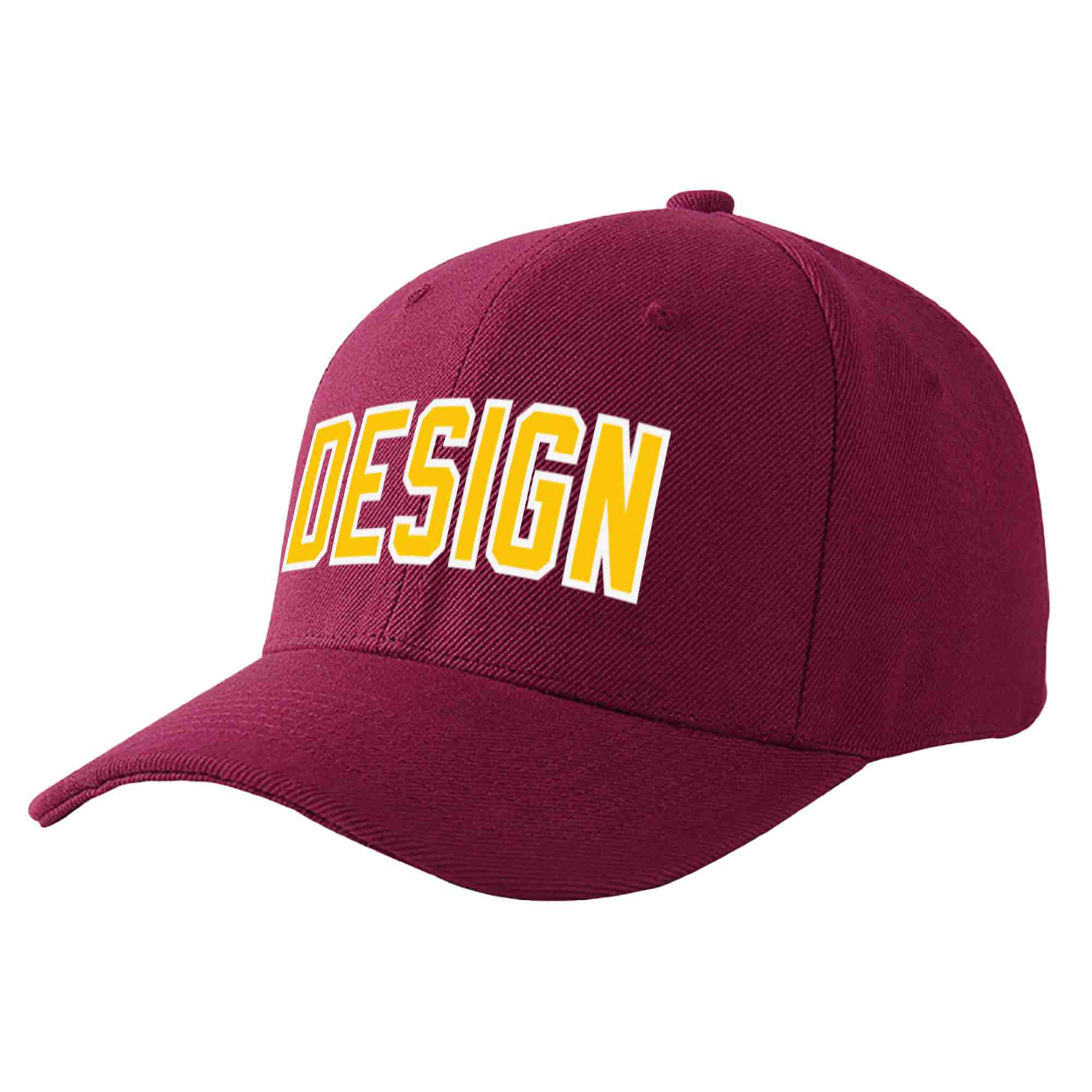 Custom Red Wine Gold-White Curved Eaves Sport Design Baseball Cap