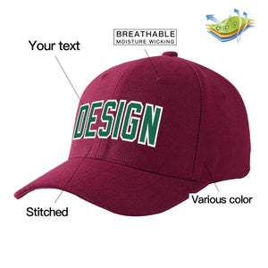 Custom Red Wine Kelly Green-White Curved Eaves Sport Design Baseball Cap