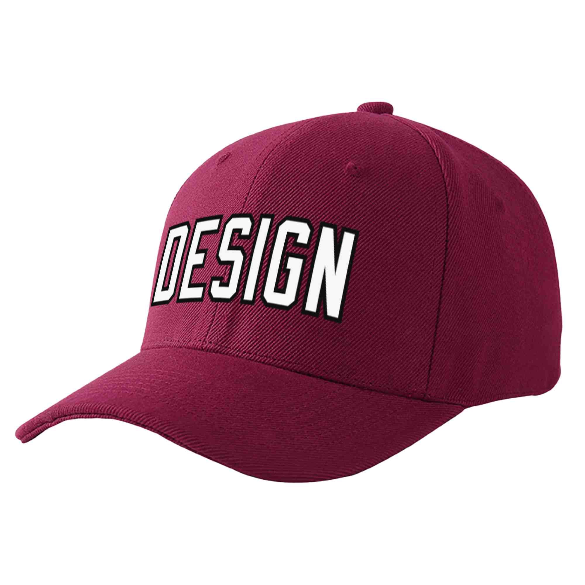 Custom Red Wine White-Black Curved Eaves Sport Design Baseball Cap