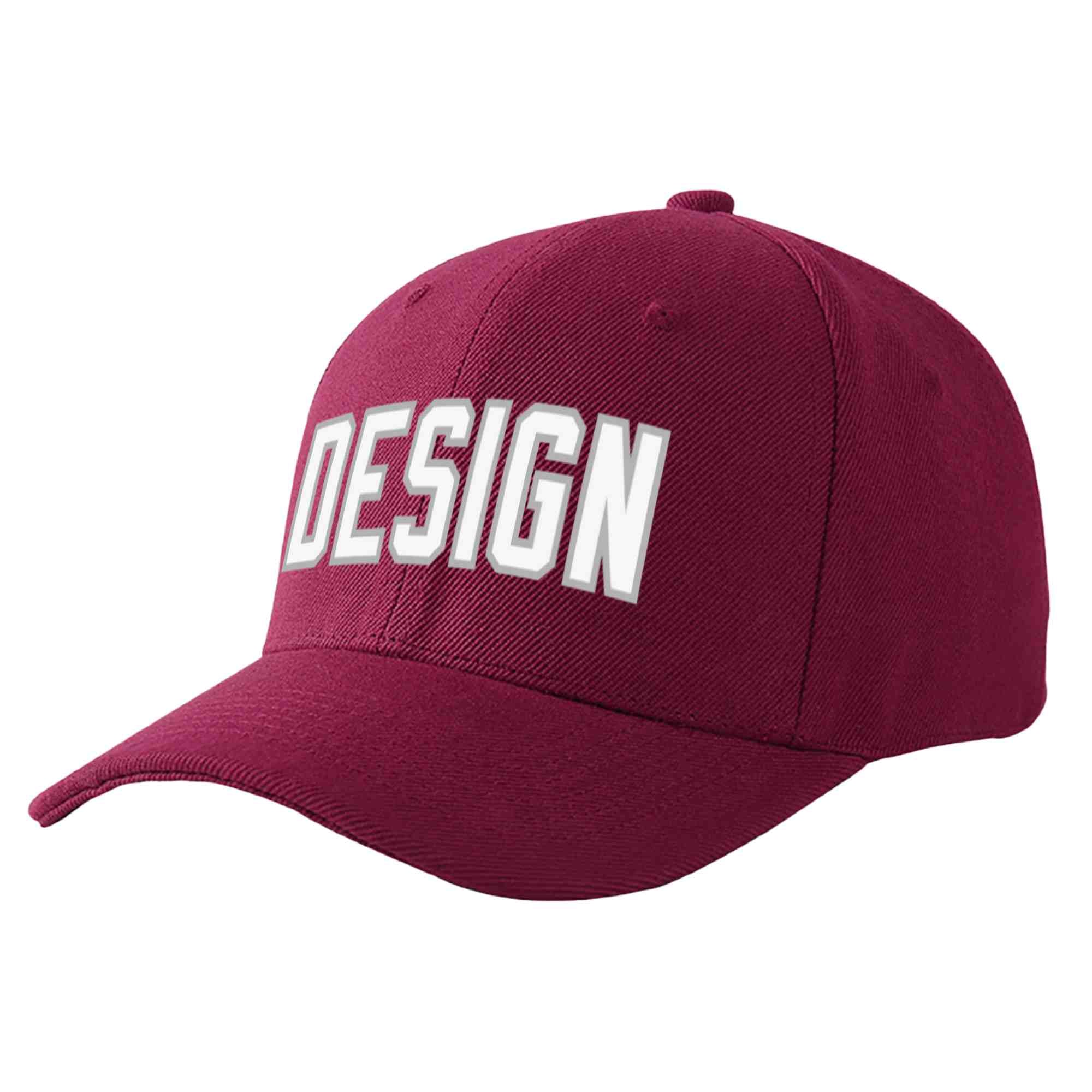 Custom Red Wine White-Gray Curved Eaves Sport Design Baseball Cap