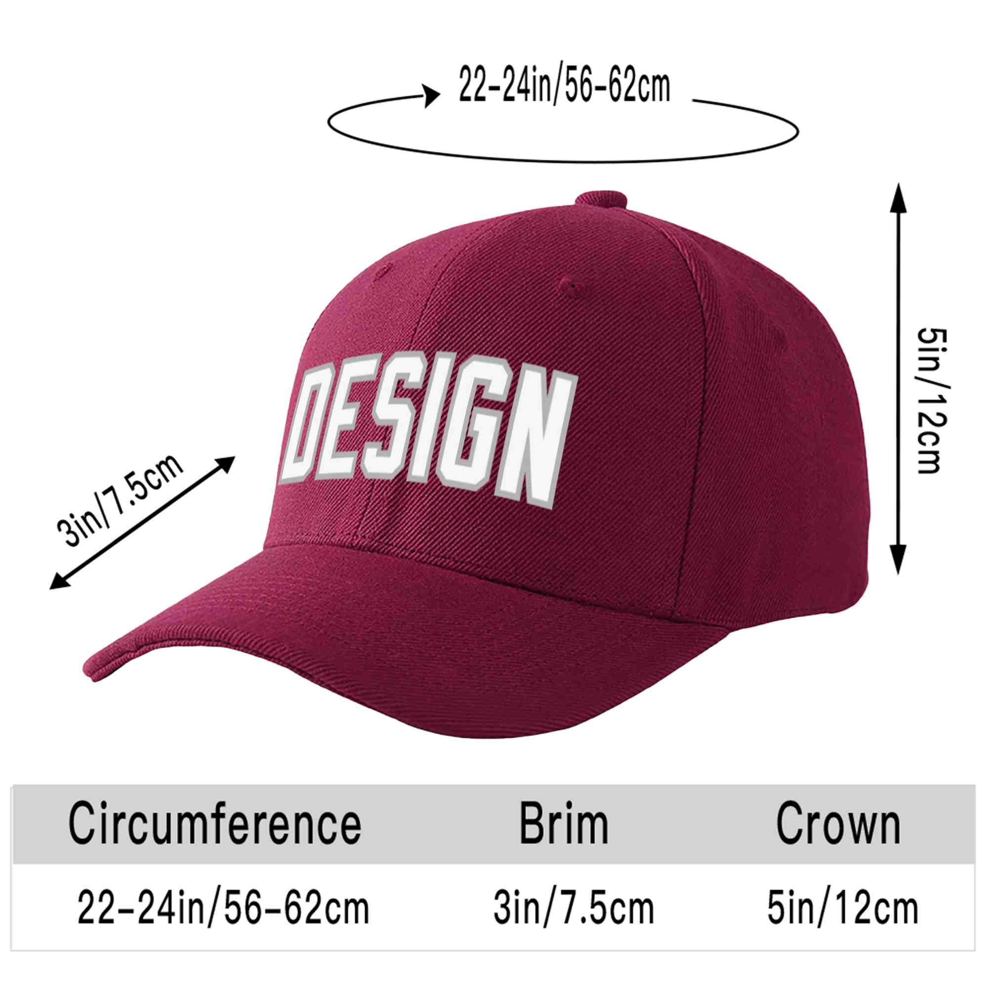 Custom Red Wine White-Gray Curved Eaves Sport Design Baseball Cap