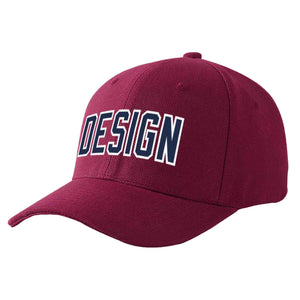 Custom Red Wine Navy-White Curved Eaves Sport Design Baseball Cap