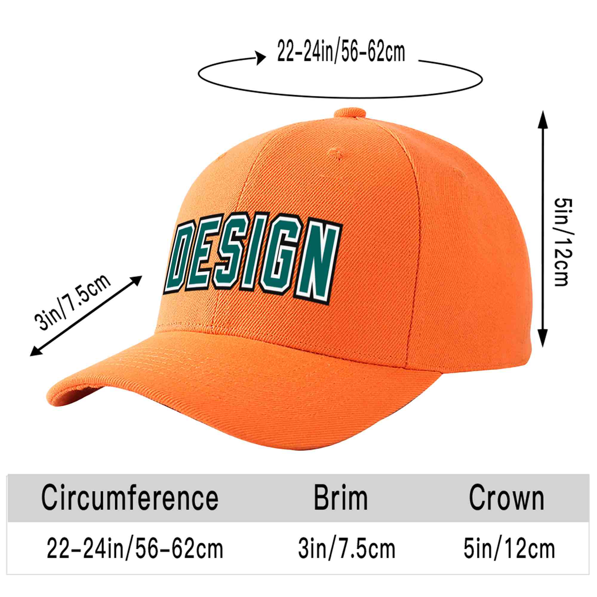 Custom Orange Aqua-White Curved Eaves Sport Design Baseball Cap