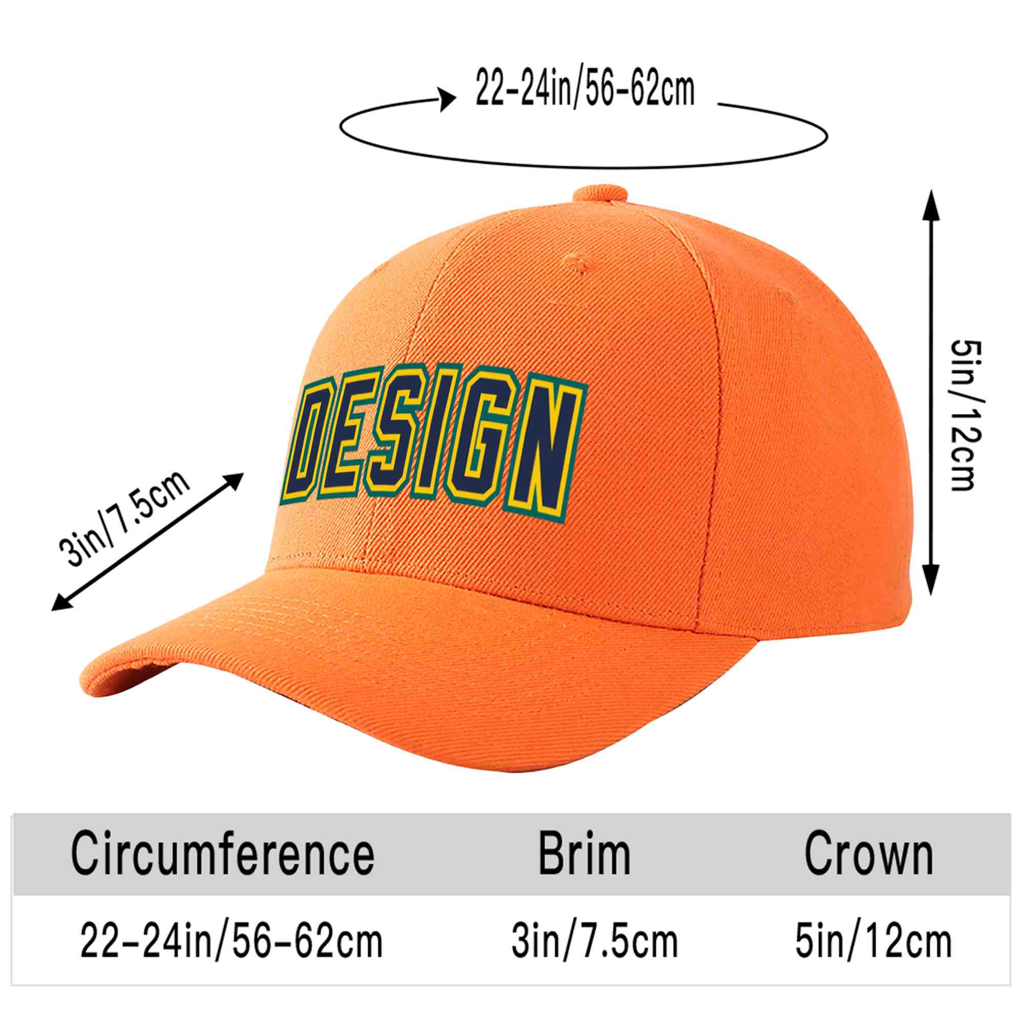 Casquette de baseball personnalisée orange marine-or incurvée Eaves Sport Design