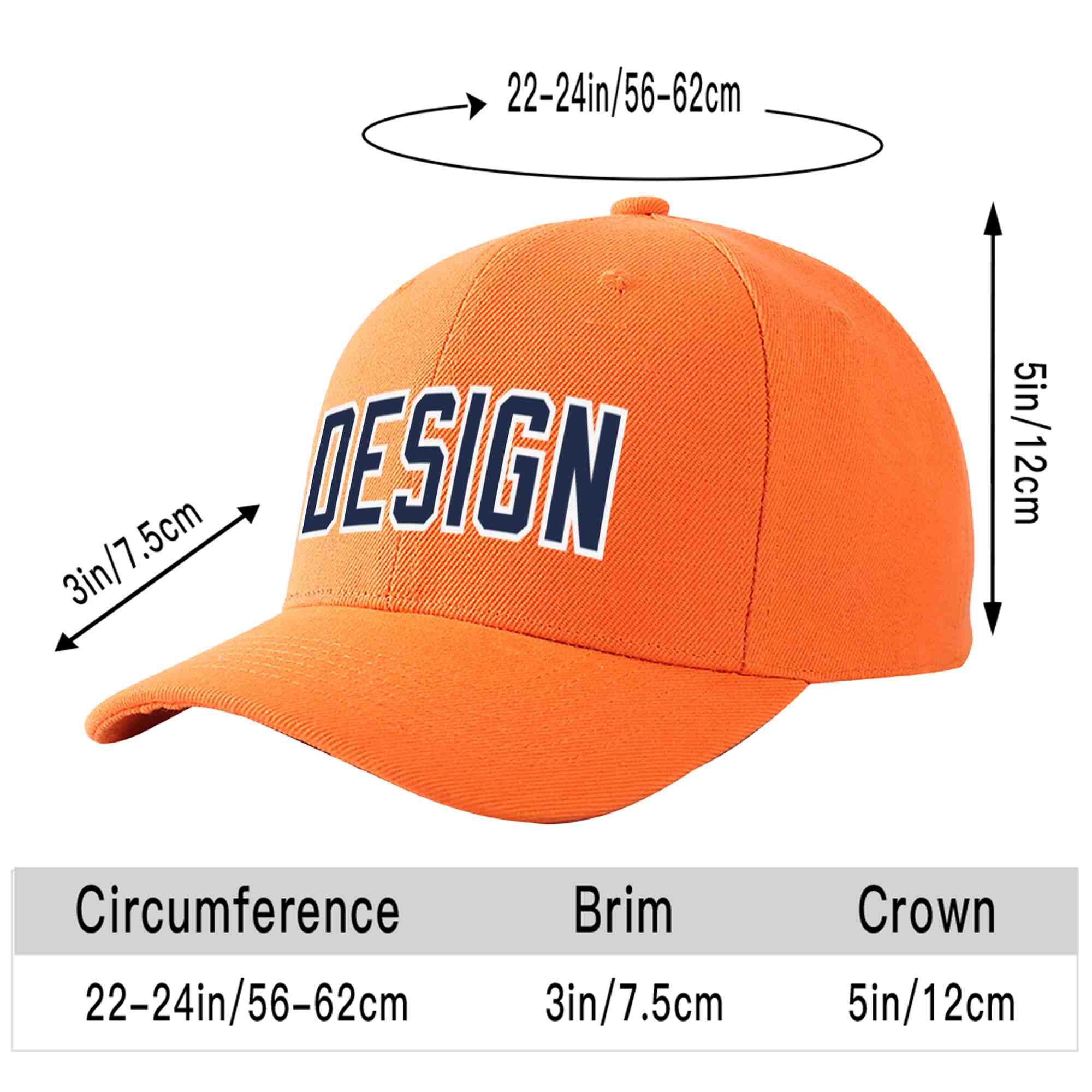 Casquette de baseball personnalisée orange marine-blanc courbée Eaves Sport Design