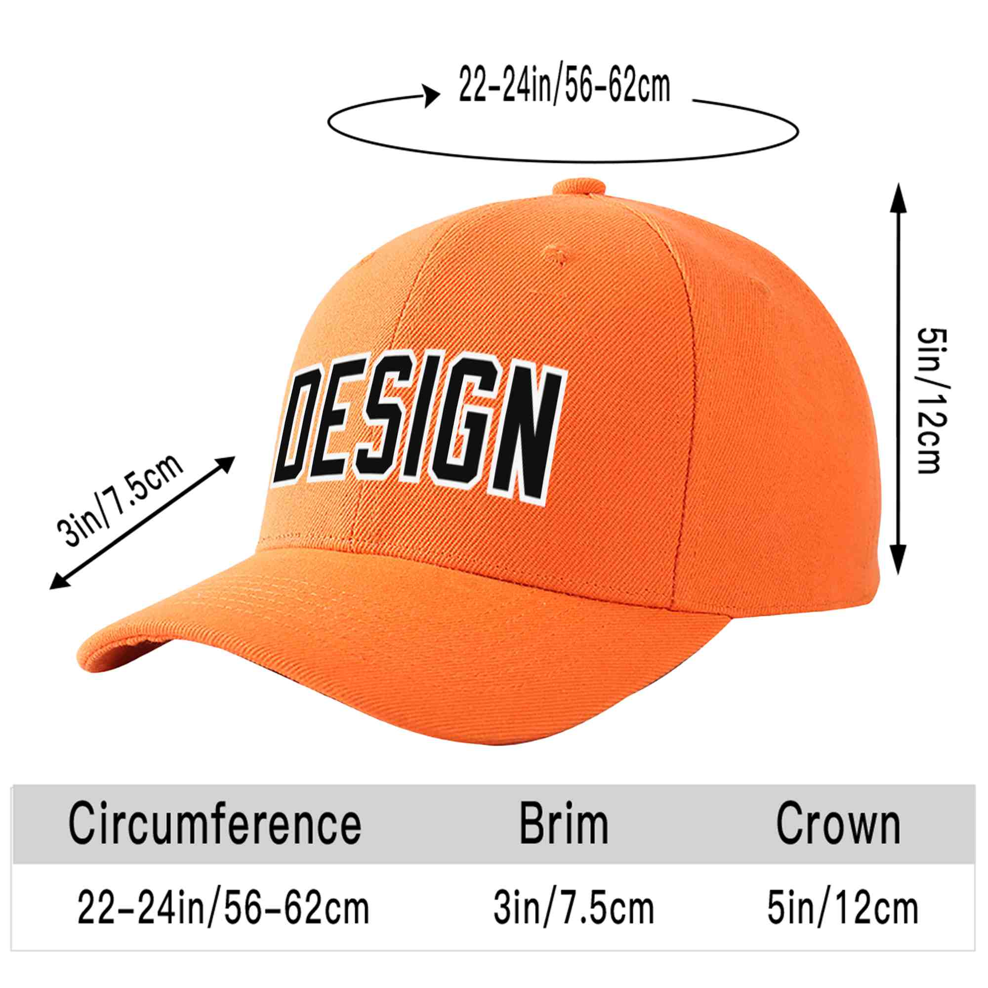 Custom Orange Black-White Curved Eaves Sport Design Baseball Cap