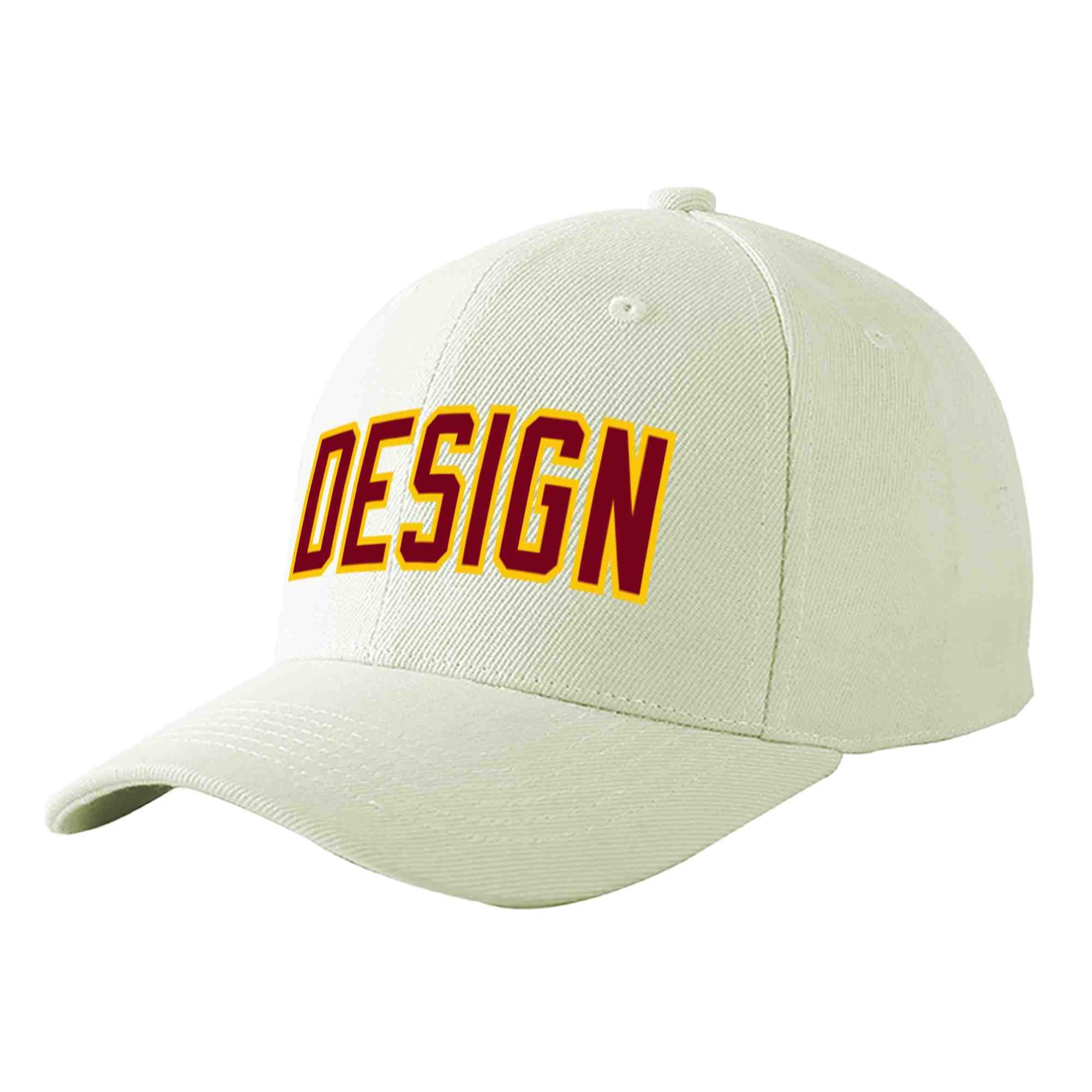 Custom Cream Crimson-Gold Curved Eaves Sport Design Baseball Cap