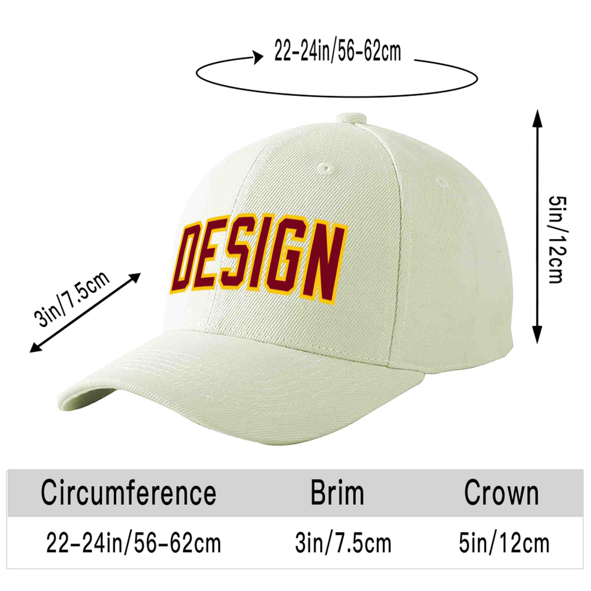 Custom Cream Crimson-Gold Curved Eaves Sport Design Baseball Cap