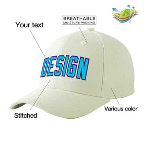 Custom Cream Light Blue-Purple Curved Eaves Sport Design Baseball Cap