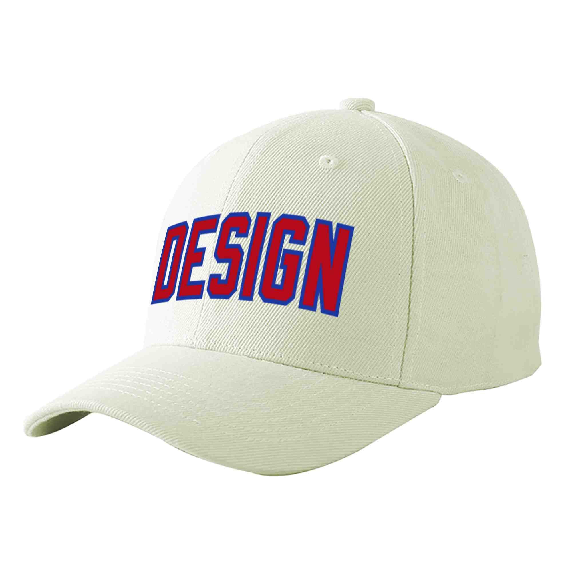 Custom Cream Red-Royal Curved Eaves Sport Design Baseball Cap