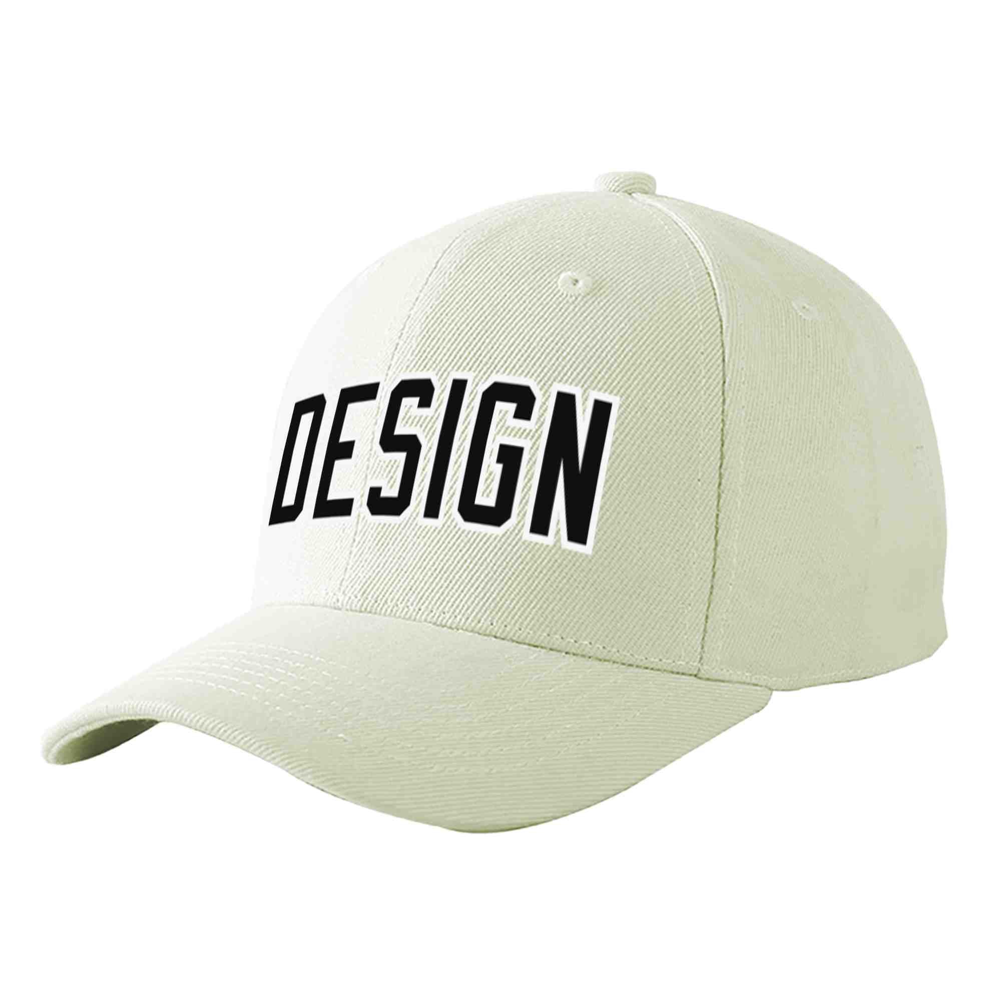 Custom Cream Black-White Curved Eaves Sport Design Baseball Cap