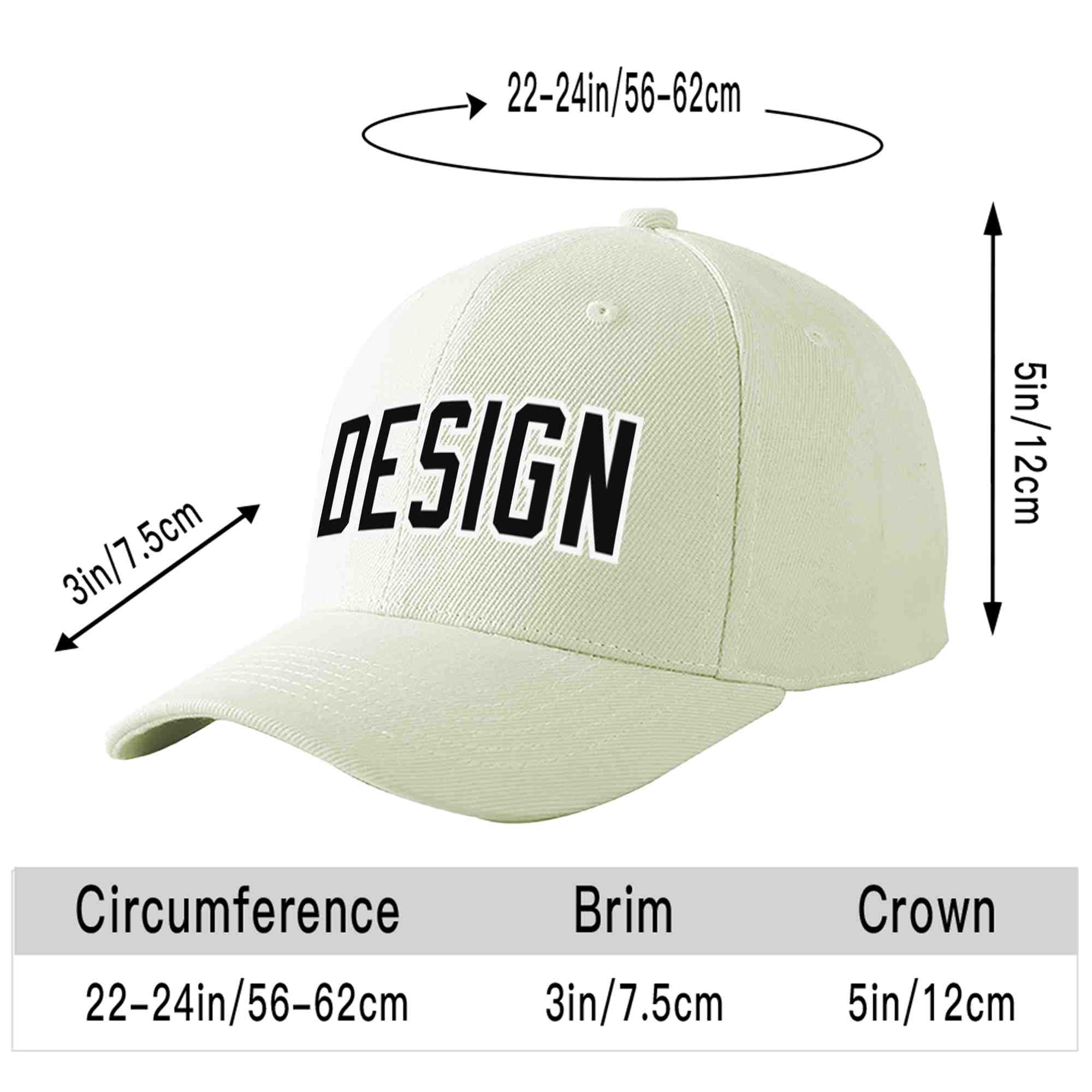 Custom Cream Black-White Curved Eaves Sport Design Baseball Cap