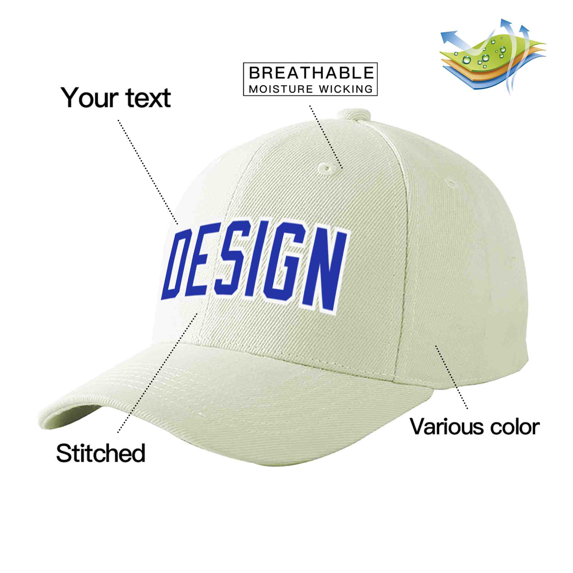 Casquette de baseball personnalisée crème-blanc courbé Eaves Sport Design