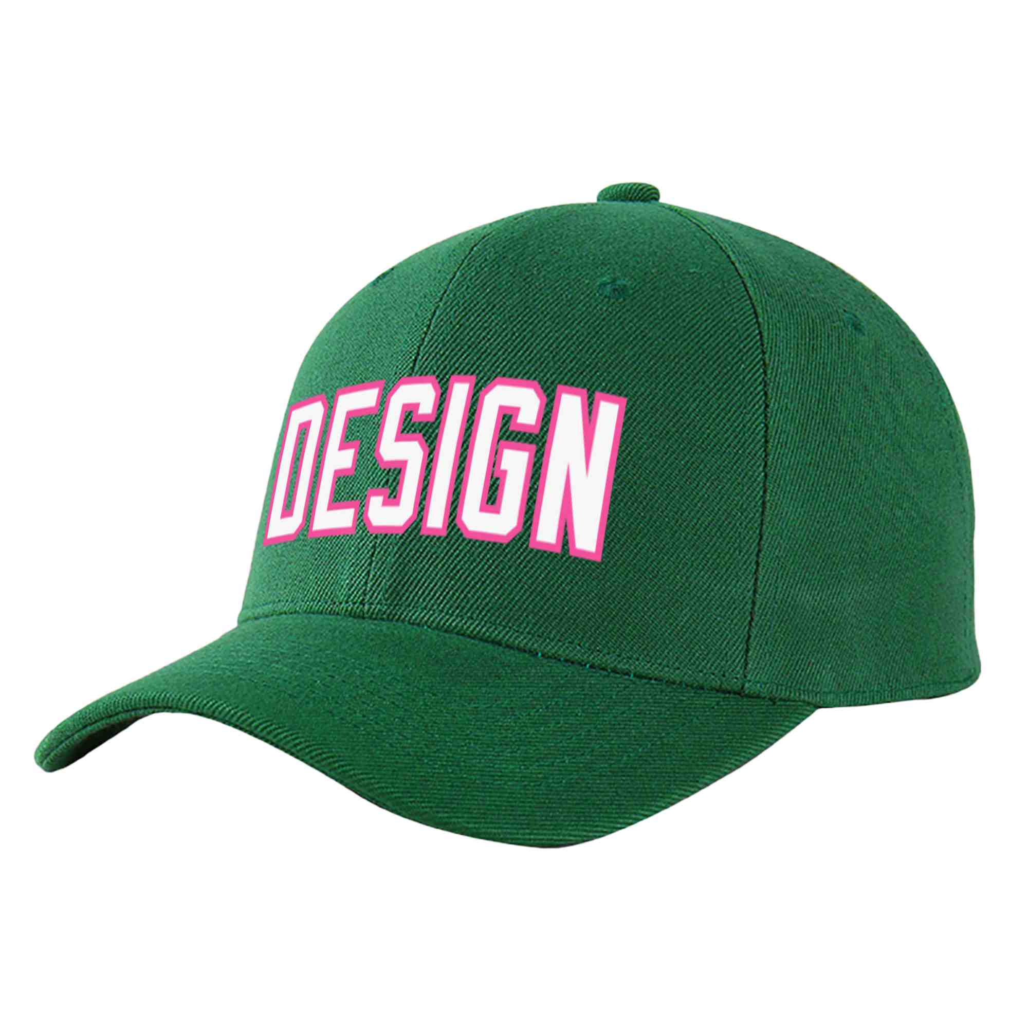 Custom Green White-Pink Curved Eaves Sport Design Baseball Cap