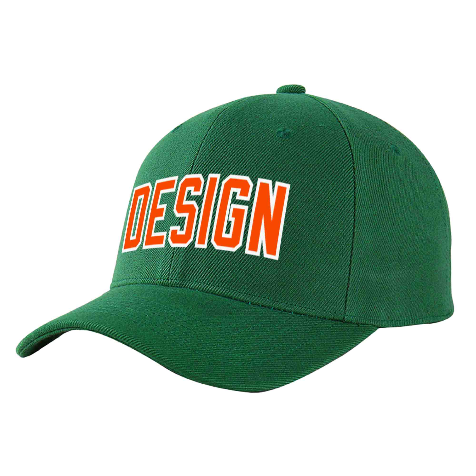 Custom Green Orange-White Curved Eaves Sport Design Baseball Cap