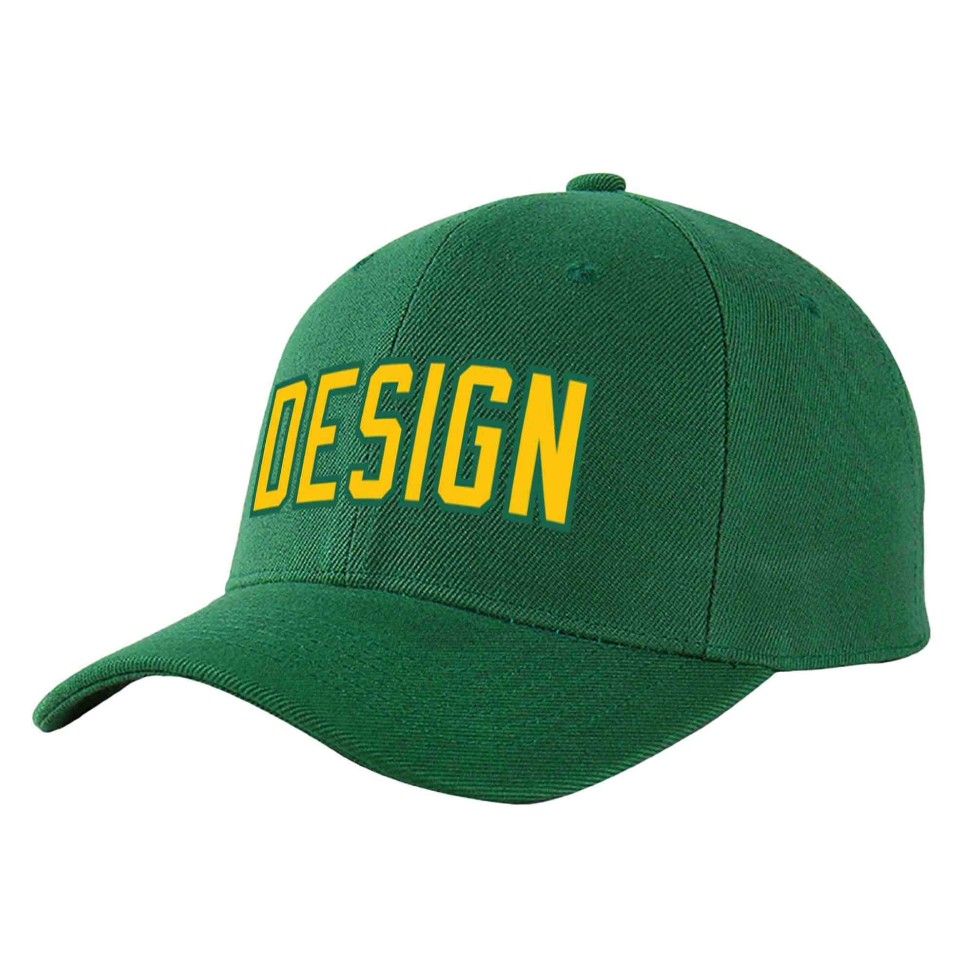 Custom Green Gold-Kelly Green Curved Eaves Sport Design Baseball Cap