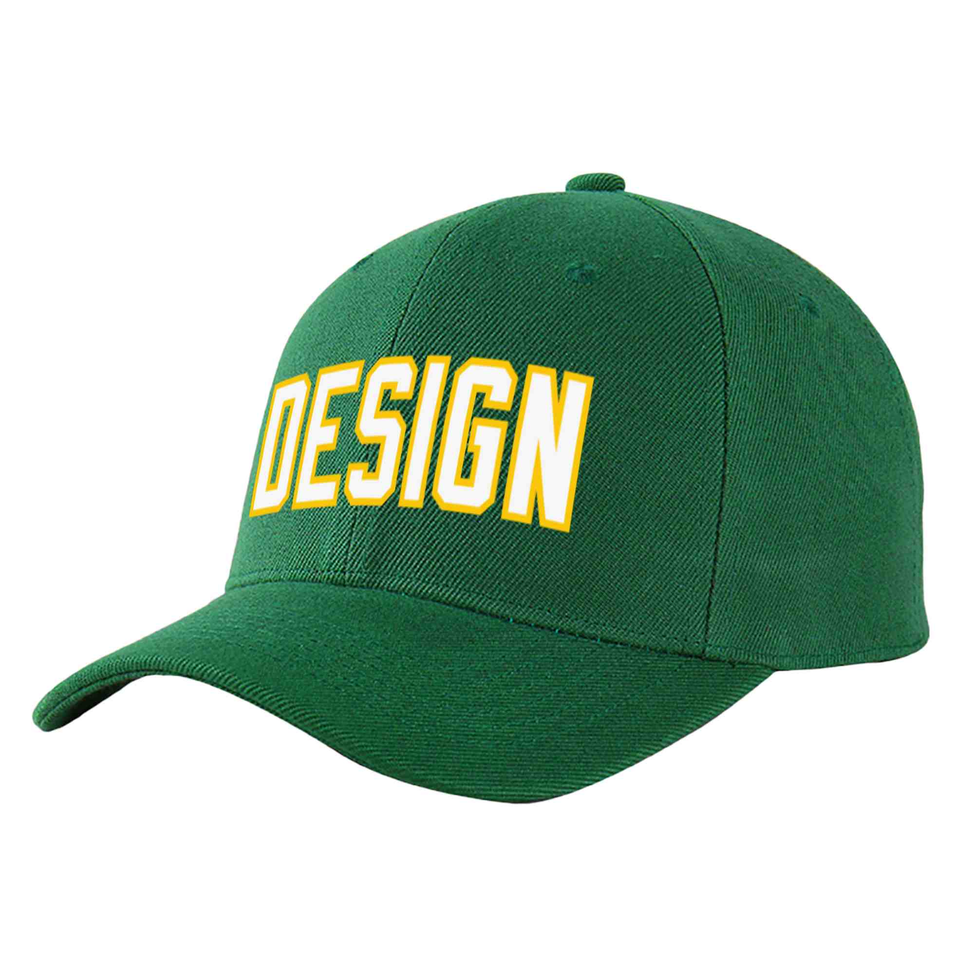 Custom Green White-Gold Curved Eaves Sport Design Baseball Cap