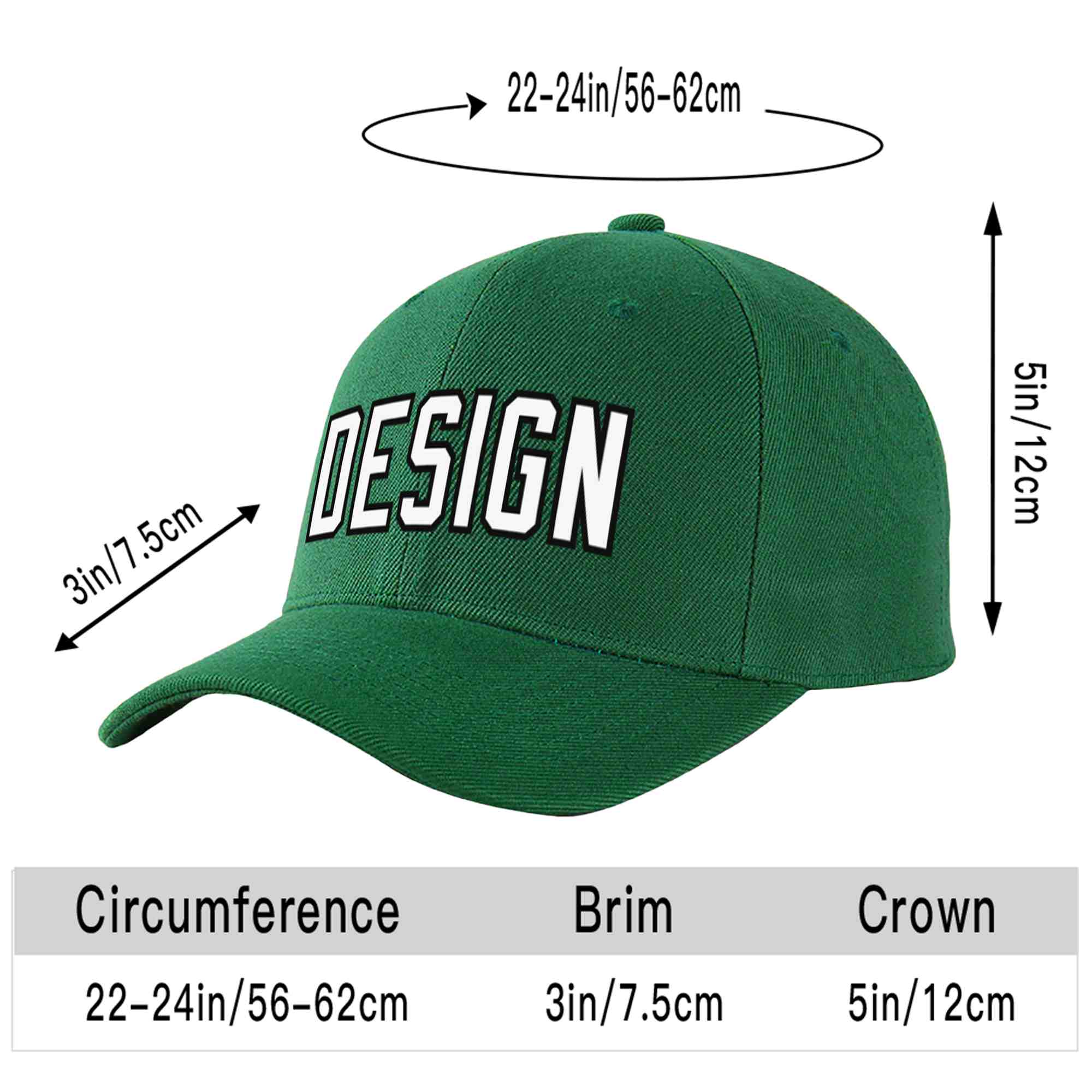 Custom Green White-Black Curved Eaves Sport Design Baseball Cap