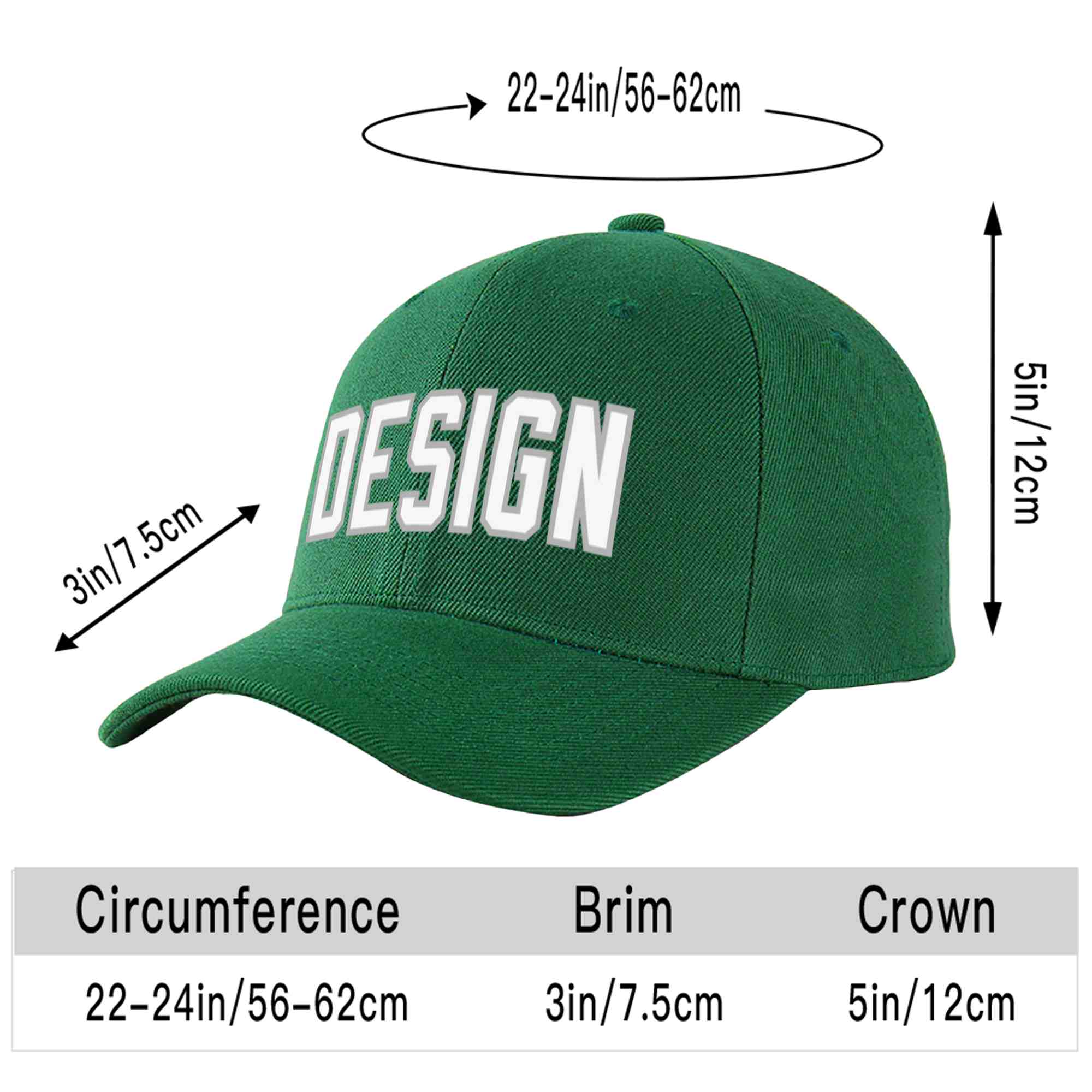 Custom Green White-Gray Curved Eaves Sport Design Baseball Cap