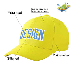 Custom Yellow Light Blue-White Curved Eaves Sport Design Baseball Cap