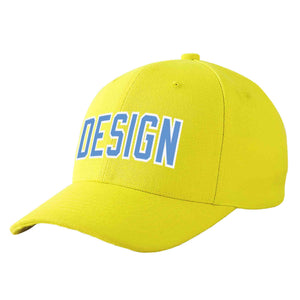 Casquette de baseball incurvée personnalisée jaune bleu clair-blanc avec avant-toit