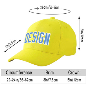 Casquette de baseball incurvée personnalisée jaune bleu clair-blanc avec avant-toit