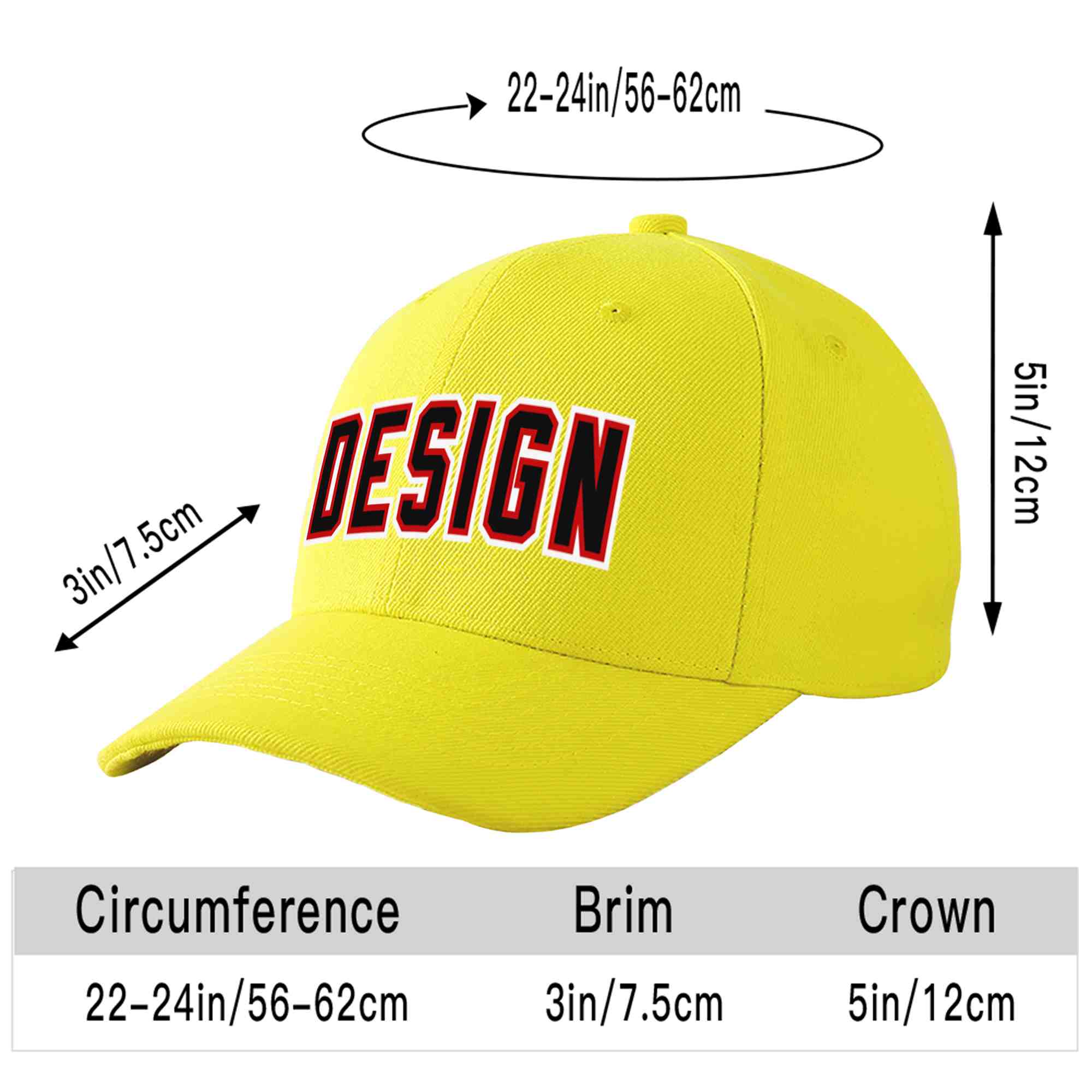 Casquette de baseball personnalisée jaune noir-rouge avec avant-toit incurvé