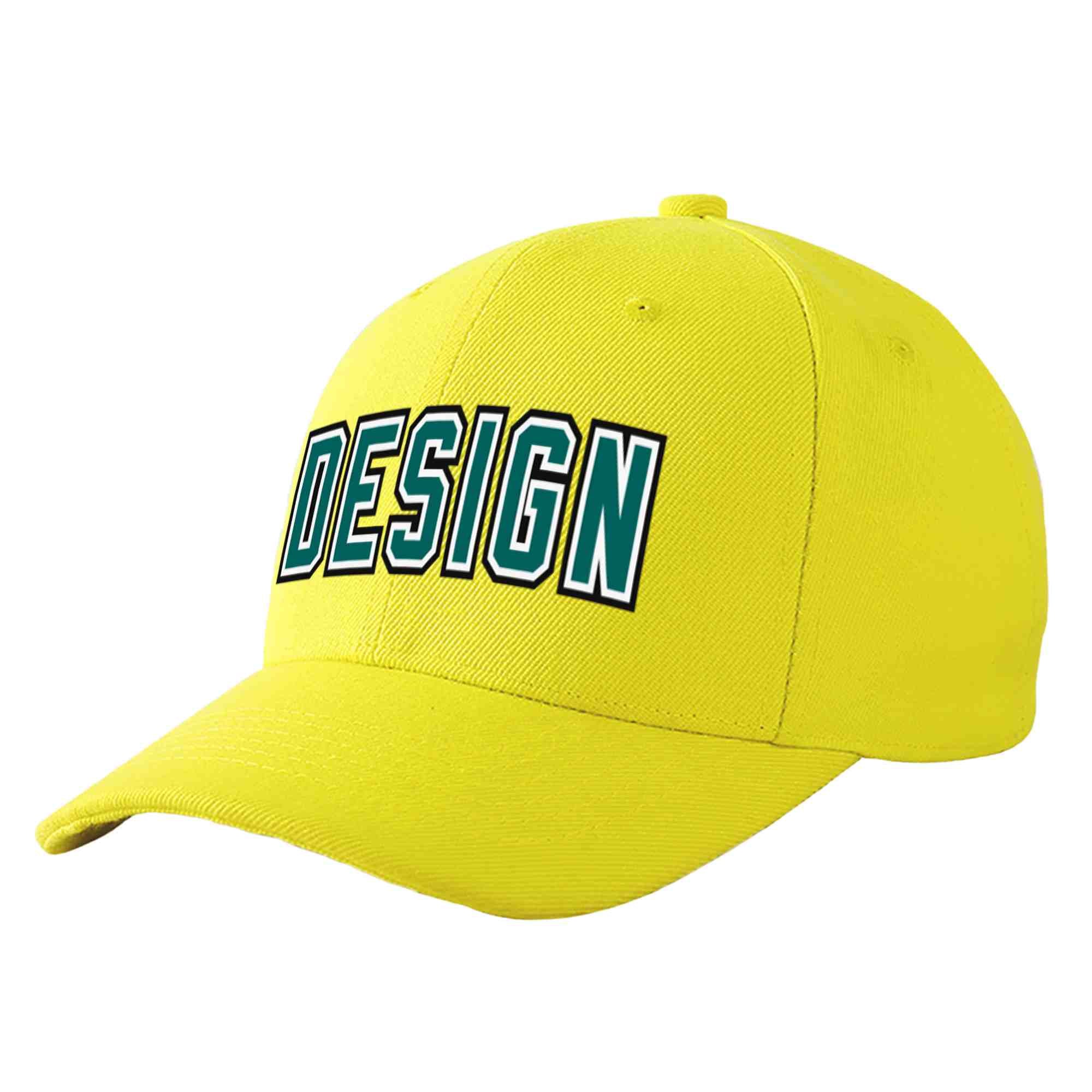 Custom Yellow Aqua-White Curved Eaves Sport Design Baseball Cap