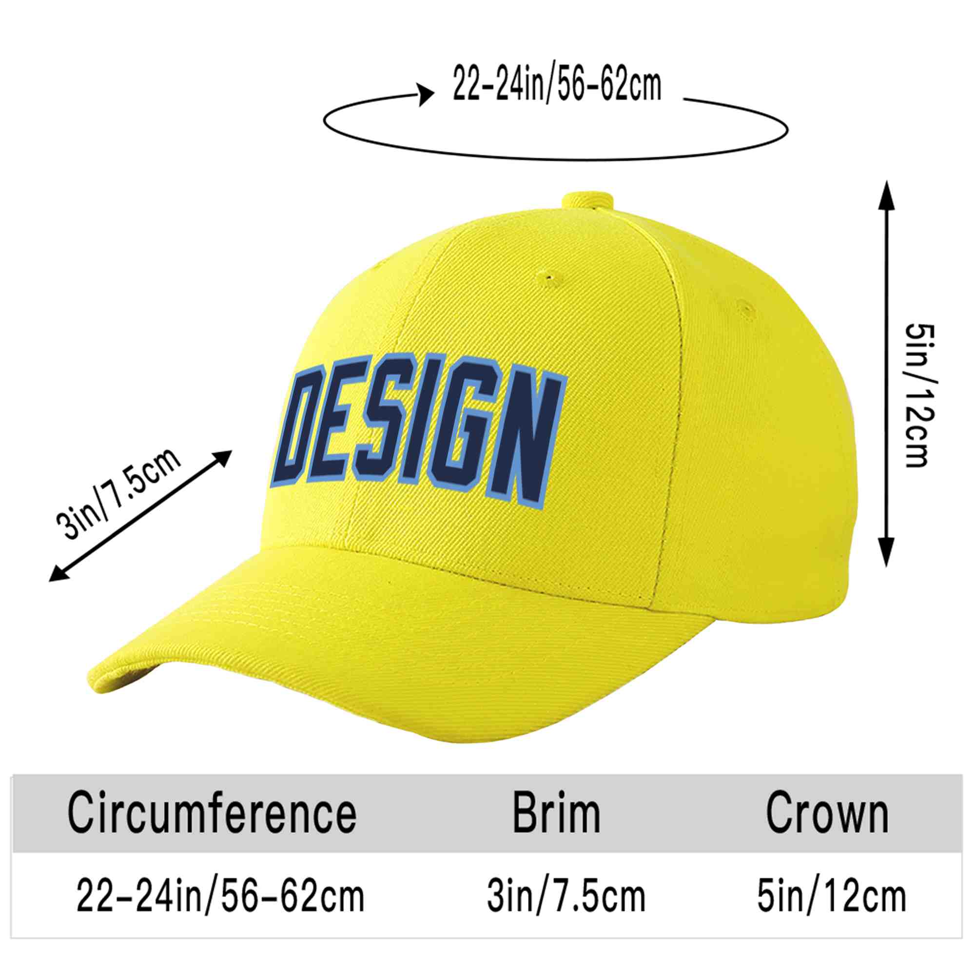 Custom Yellow Navy-Light Blue Curved Eaves Sport Design Baseball Cap