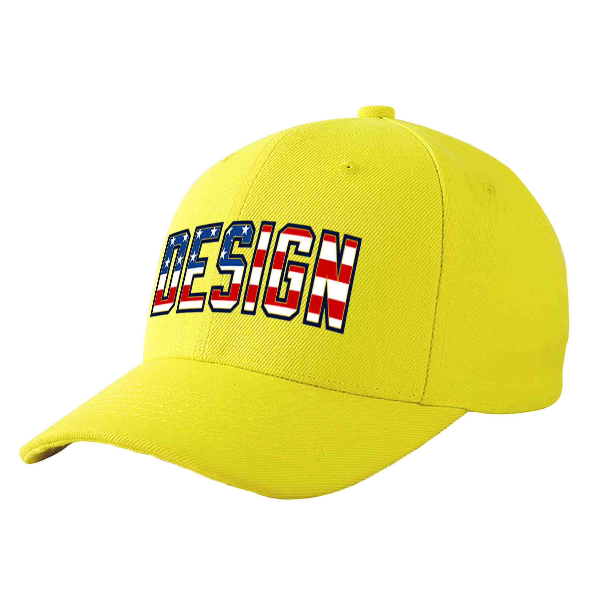 Custom Yellow Vintage USA Flag-Gold Curved Eaves Sport Design Baseball Cap