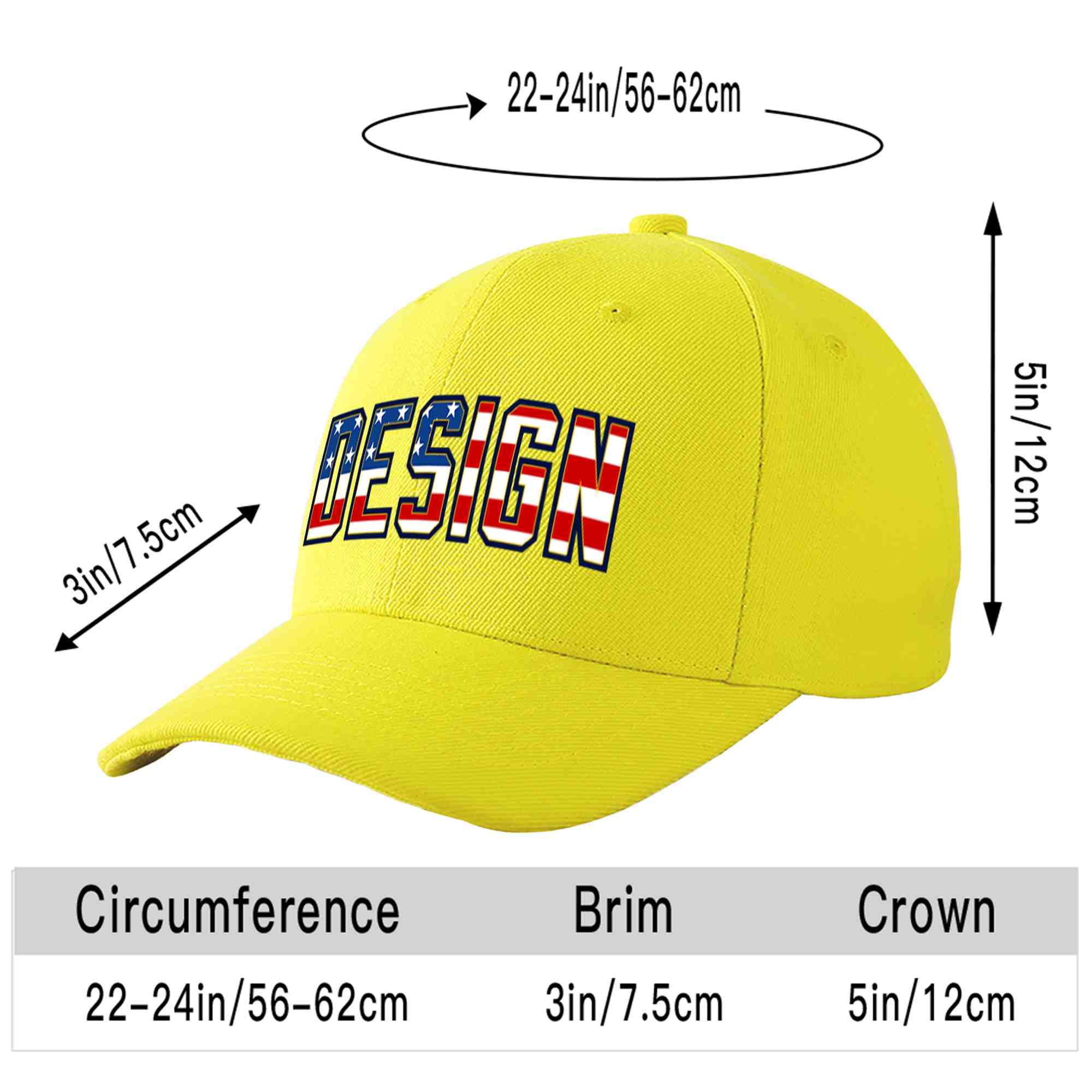 Custom Yellow Vintage USA Flag-Gold Curved Eaves Sport Design Baseball Cap