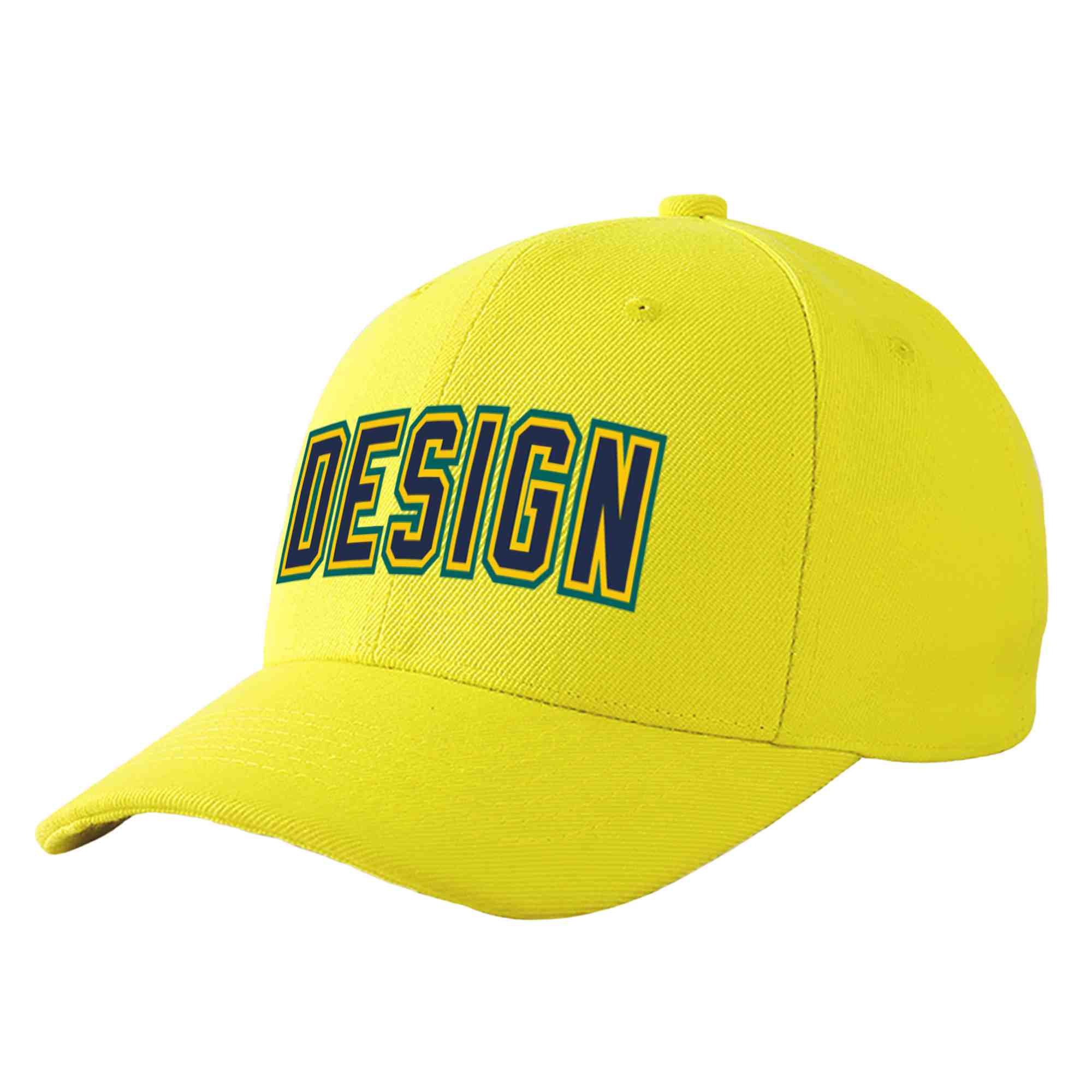 Custom Yellow Navy-Gold Curved Eaves Sport Design Baseball Cap