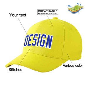 Casquette de baseball personnalisée jaune blanc-royal incurvée Eaves Sport Design