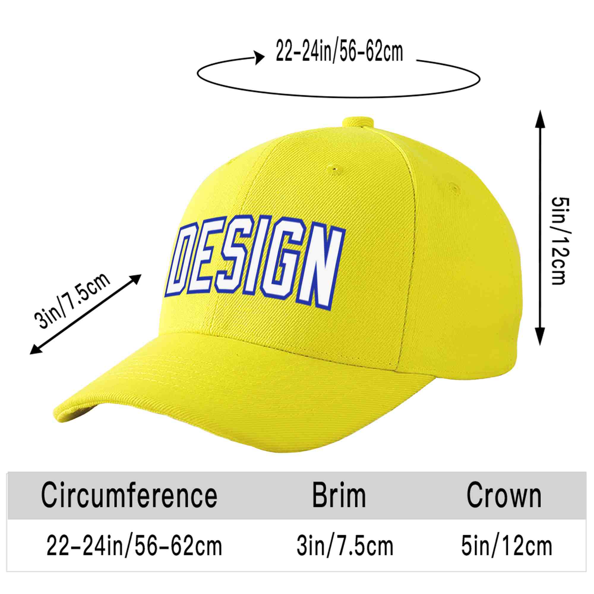 Casquette de baseball personnalisée jaune royal-blanc courbé Eaves Sport Design