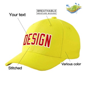 Casquette de baseball personnalisée jaune rouge-blanc avec avant-toit incurvé